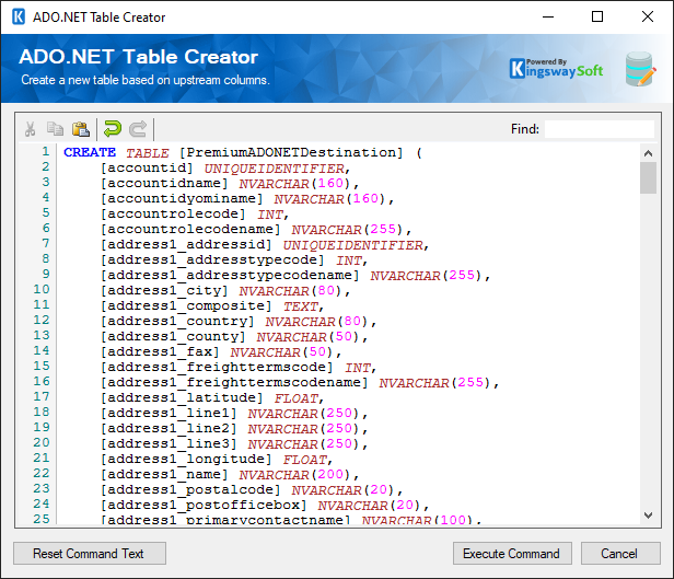 ADO NET Destination Table Creator